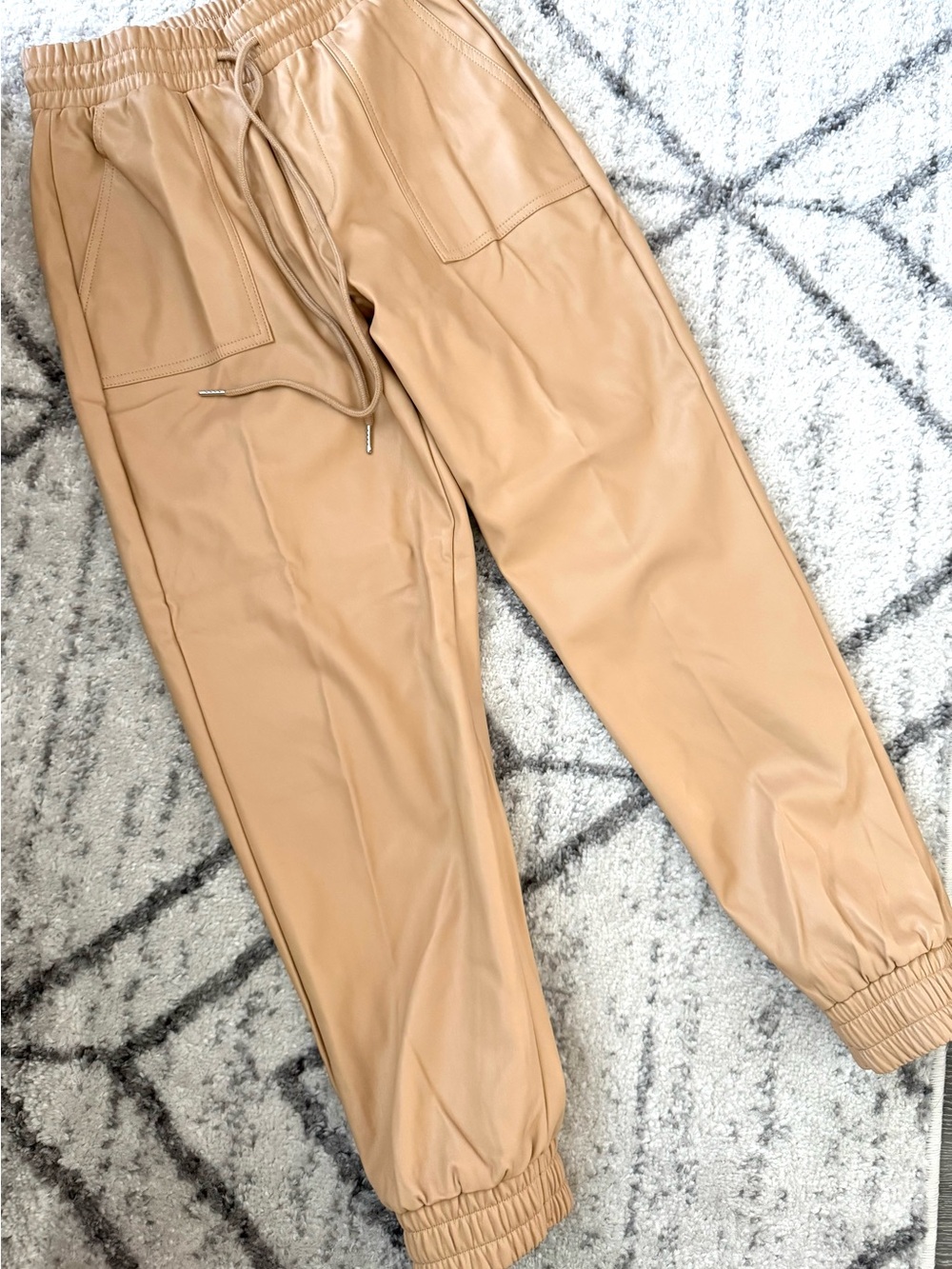 Tan Faux Leather Jogger Pants
